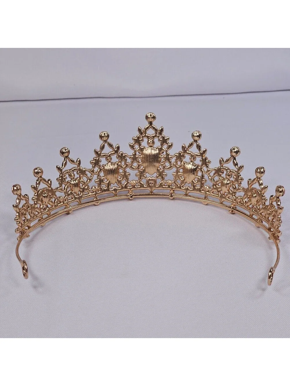 Pink Crystal Gold Tiara Rhinestone Princess Crown Pageant Wedding Headpiece EUC